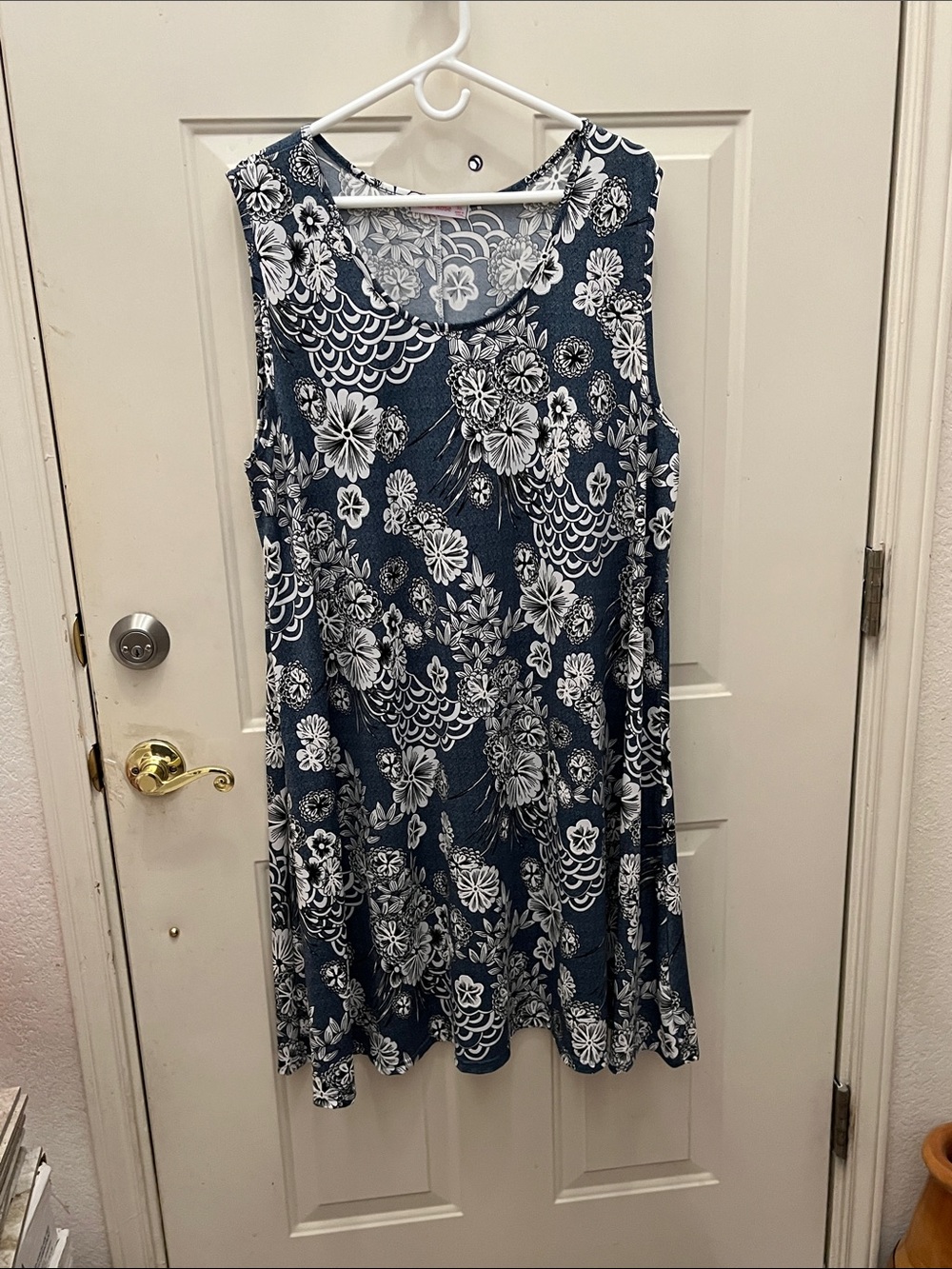 Sleeveless Navy Blue Floral Swing Dress